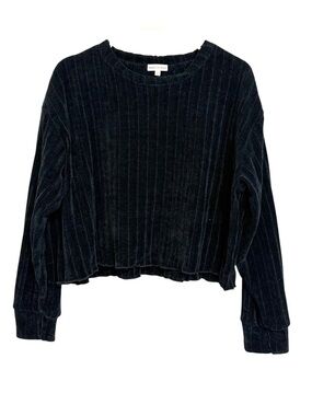 2/$30 Heart Hips Black Ribbed Velvet Chenille Cropped Pullover Sweater Size L